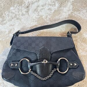 Gucci Black Shoulder Bag with Silver Accents